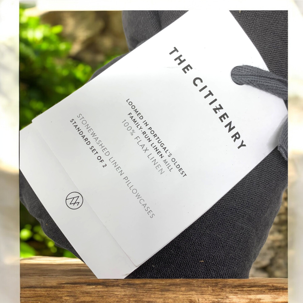 NEW The Citizenry Stonewashed Linen Pillowcases in Charcoal 2 Pieces Minimalist - Picture 4 of 6